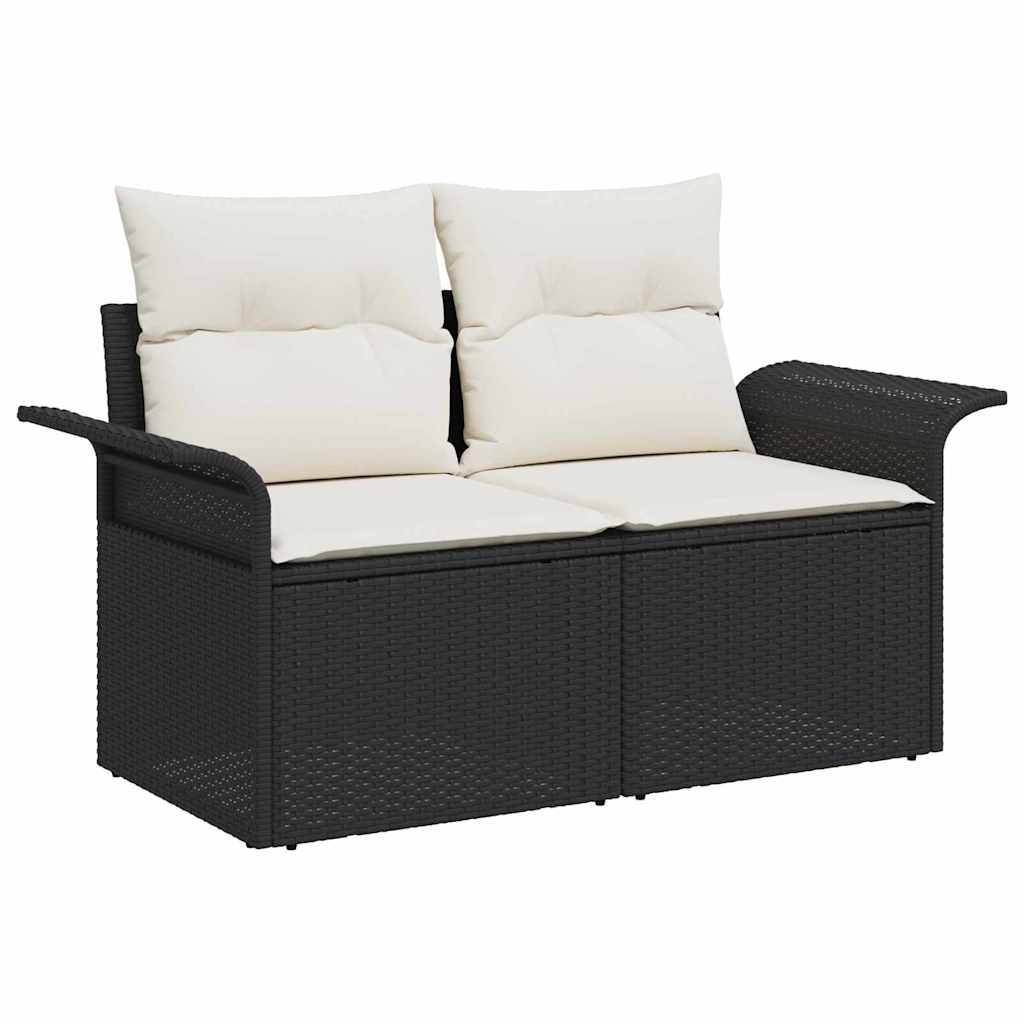 vidaXL Garten-Sofa-Set mit Kissen 5 pcs Schwarz und Creme Poly-Rattan