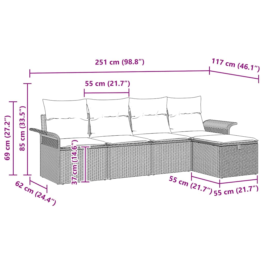 vidaXL Garten-Sofa-Set mit Kissen 5 pcs Schwarz und Creme Poly-Rattan