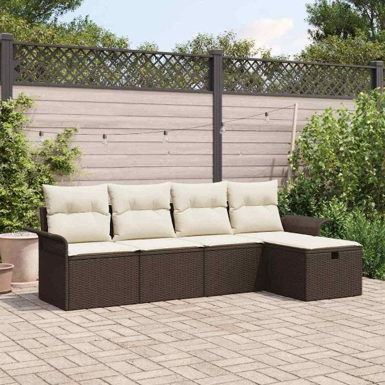 vidaXL Garten-Sofa-Set mit Kissen 5 pcs Schwarz und Creme Poly-Rattan