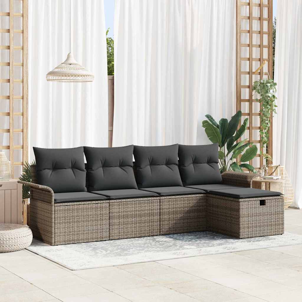 vidaXL Garten-Sofa-Set mit Kissen 5 pcs Schwarz und Creme Poly-Rattan
