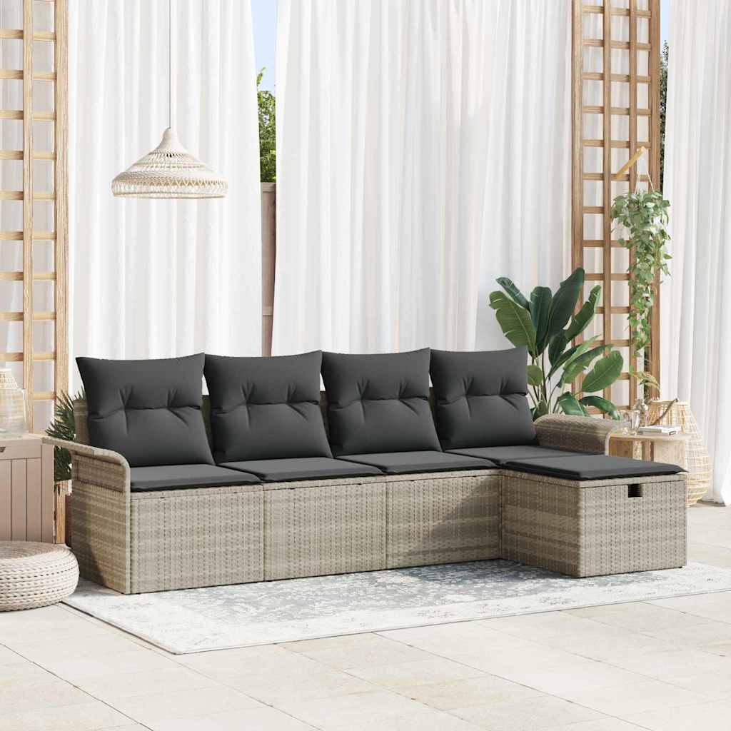 vidaXL Garten-Sofa-Set mit Kissen 5 pcs Schwarz und Creme Poly-Rattan