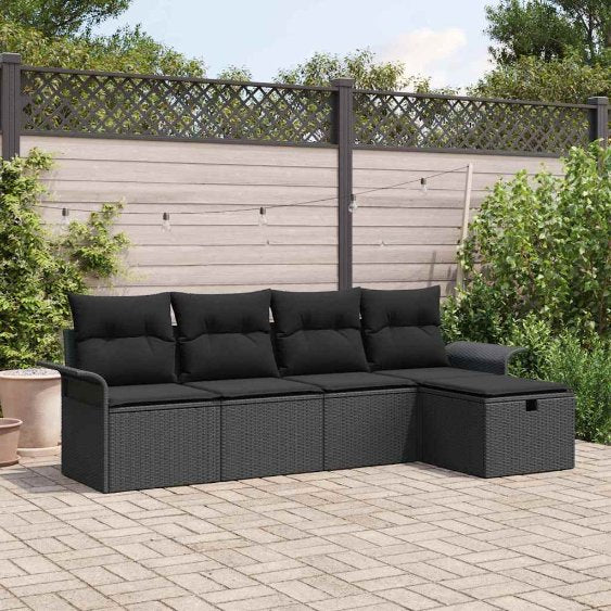 vidaXL Garten-Sofa-Set mit Kissen 5 pcs Schwarz und Creme Poly-Rattan