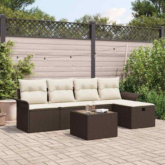 vidaXL Garten-Sofa-Set mit Kissen 5 pcs Schwarz und Creme Poly-Rattan