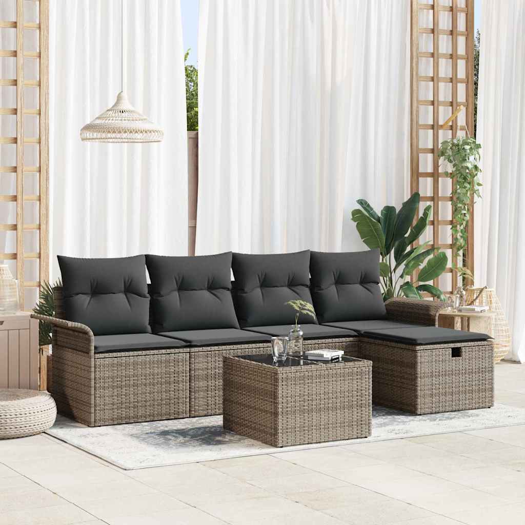 vidaXL Garten-Sofa-Set mit Kissen 5 pcs Schwarz und Creme Poly-Rattan