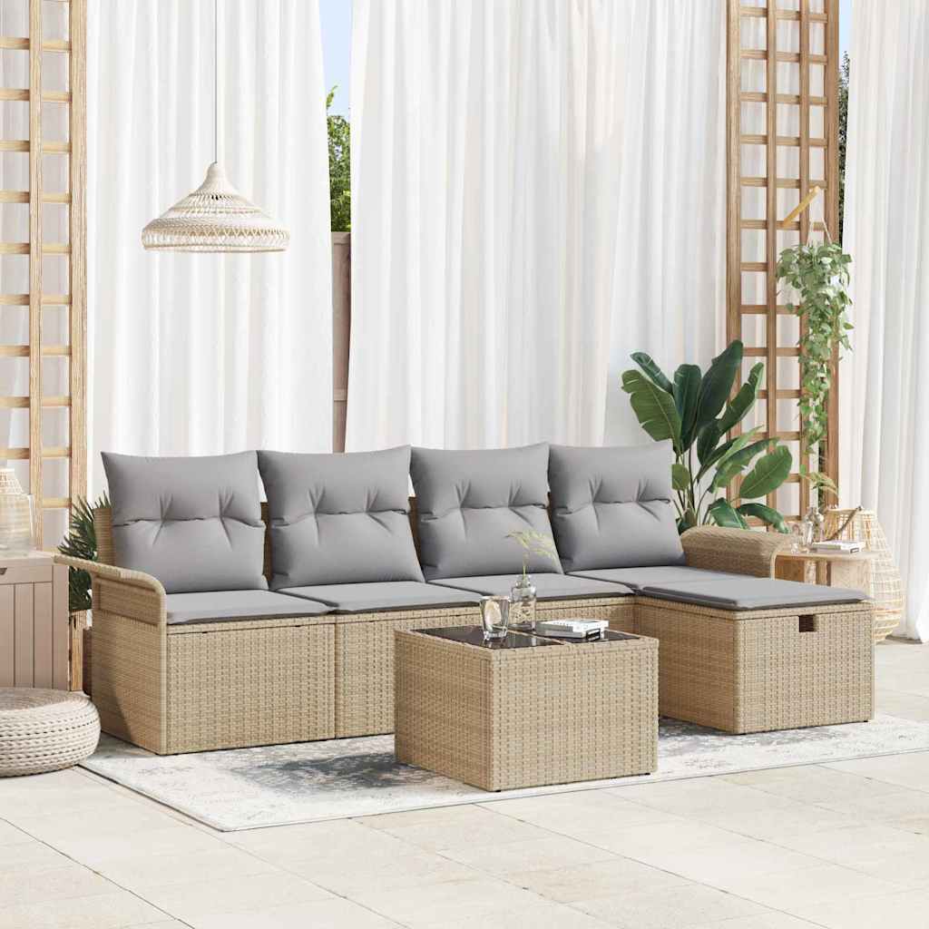 vidaXL Garten-Sofa-Set mit Kissen 5 pcs Schwarz und Creme Poly-Rattan