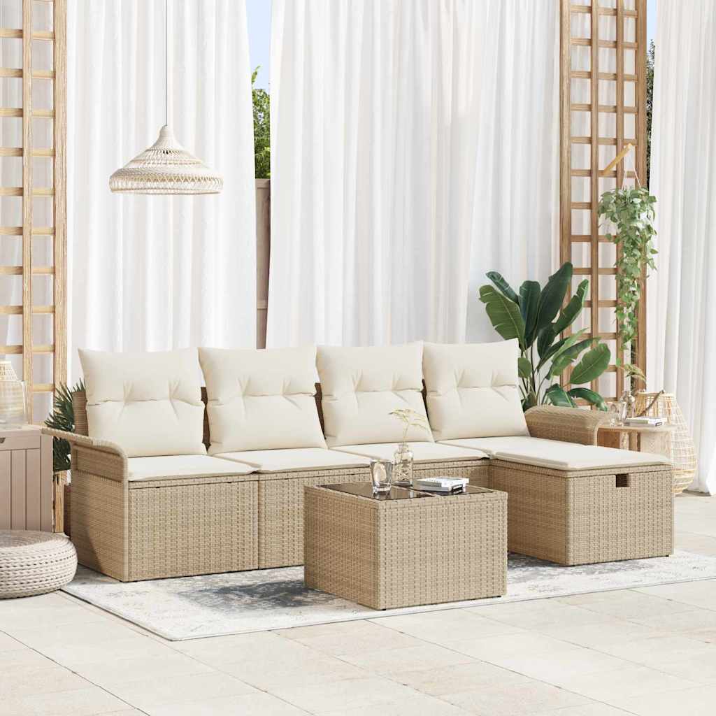 vidaXL Garten-Sofa-Set mit Kissen 5 pcs Schwarz und Creme Poly-Rattan