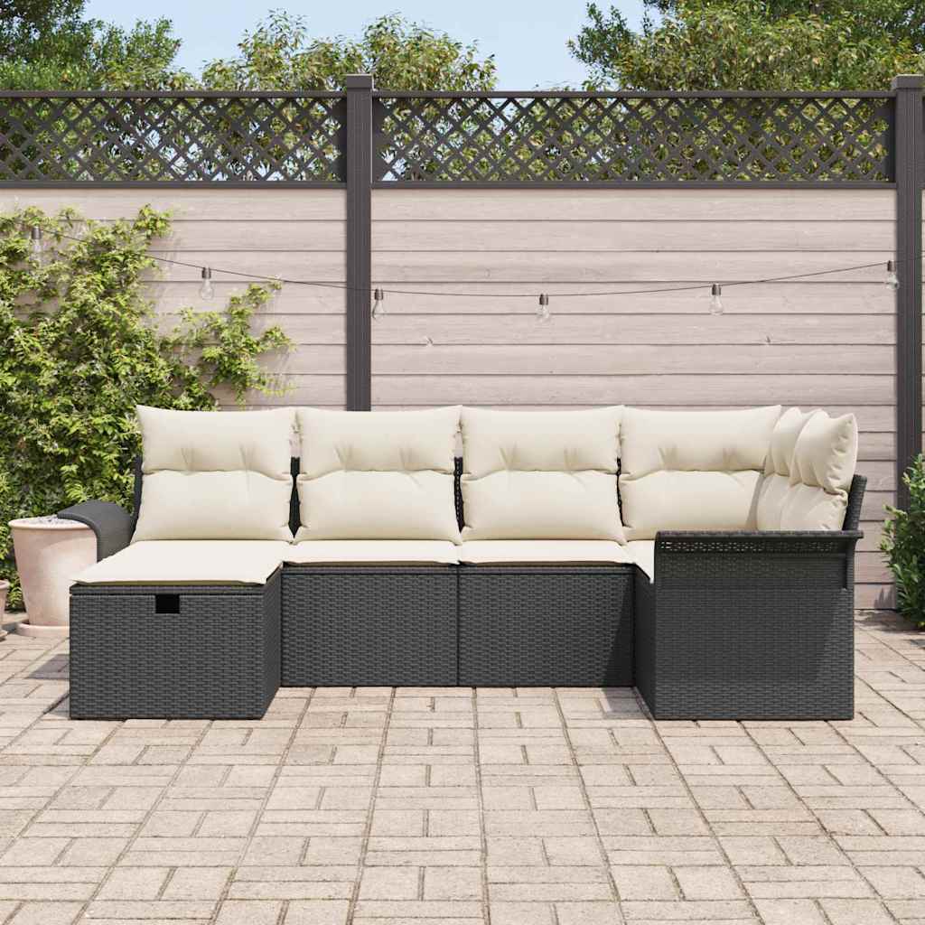 vidaXL Gartensofa-set mit Kissen 6 pcs Schwarz und Creme Poly-Rattan