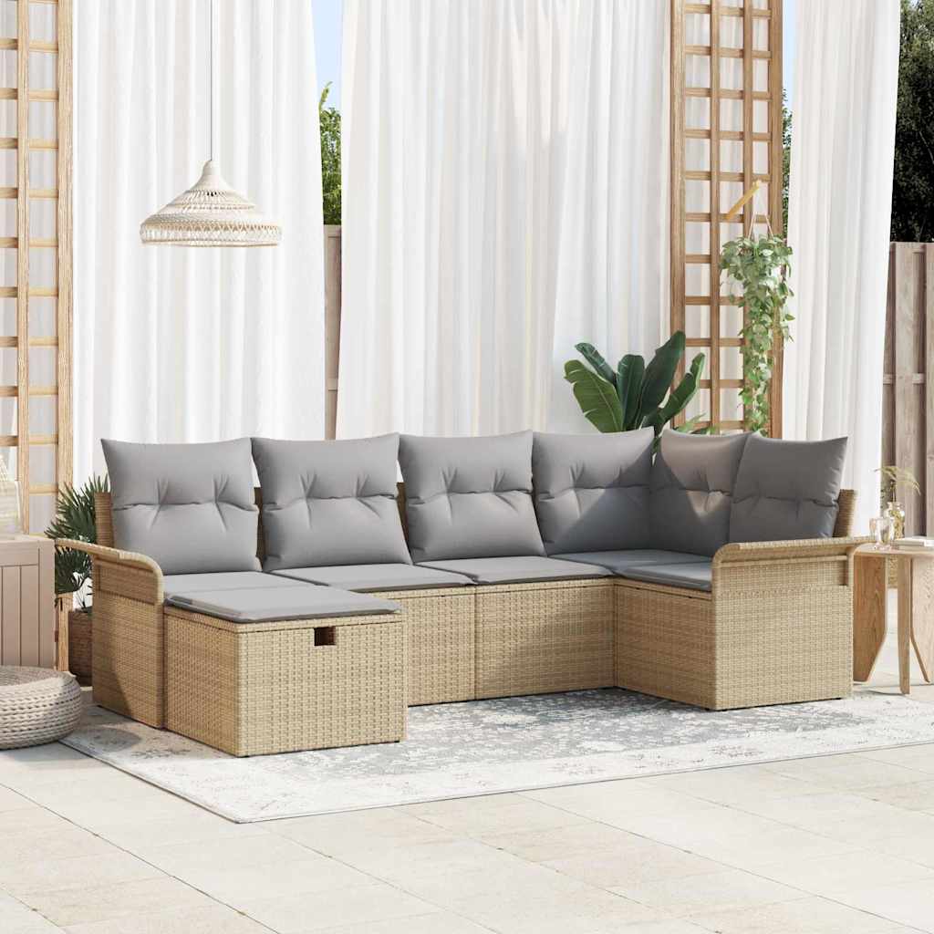 vidaXL Gartensofa-set mit Kissen 6 pcs Schwarz und Creme Poly-Rattan