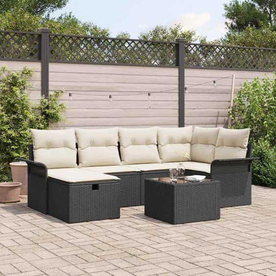 vidaXL Gartensofa-set mit Kissen 6 pcs Schwarz und Creme Poly-Rattan