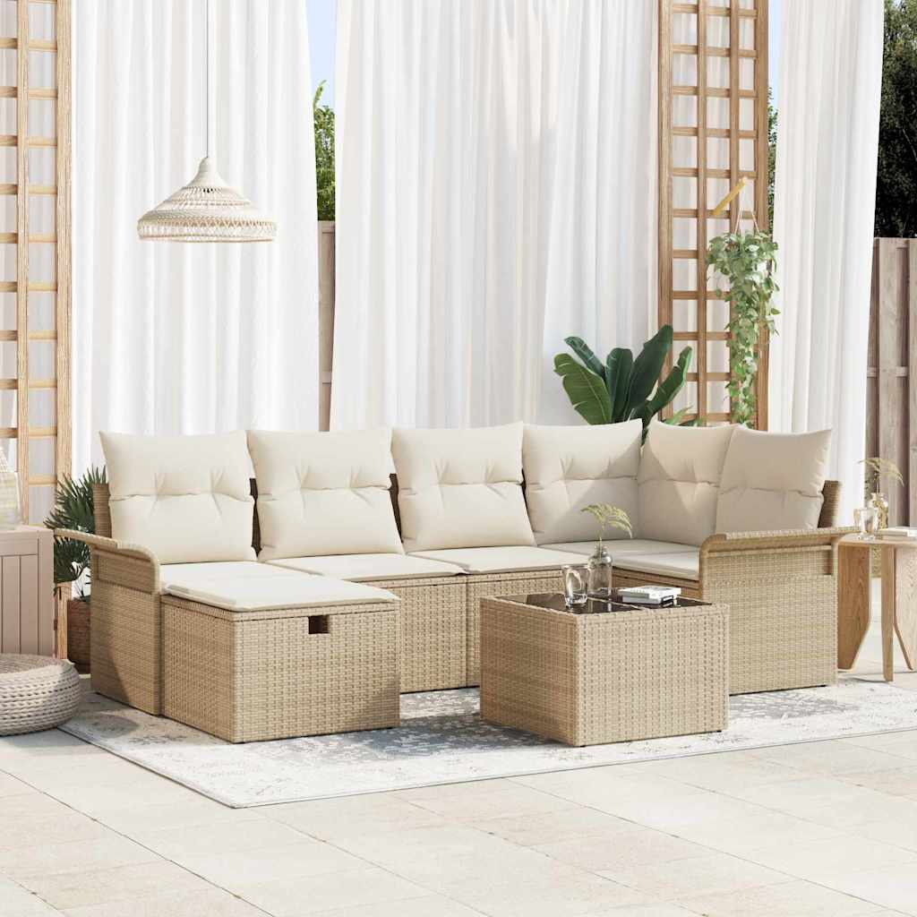 vidaXL Gartensofa-set mit Kissen 6 pcs Schwarz und Creme Poly-Rattan