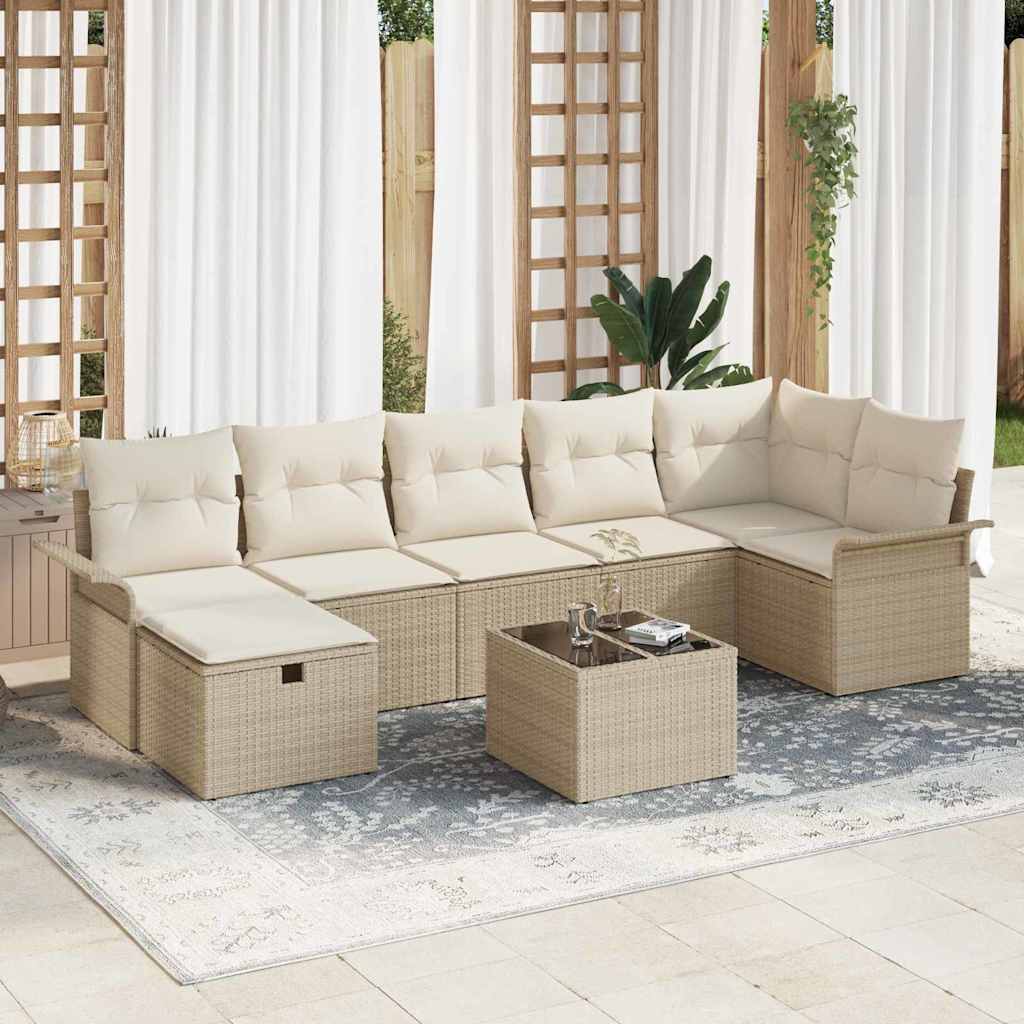 Gartensofa-set mit Kissen 7 pcs Schwarz und Creme Poly-Rattan