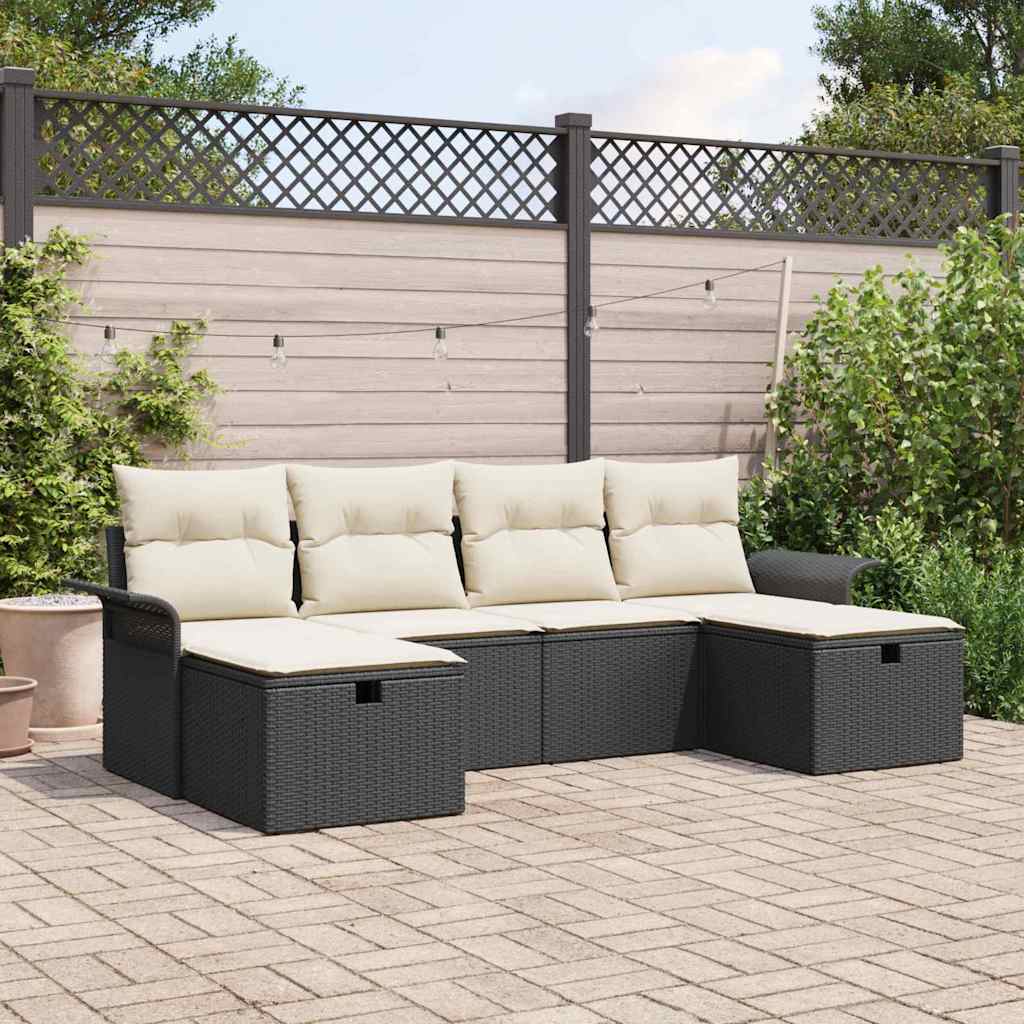 vidaXL Gartensofa-set mit Kissen 6 pcs Schwarz und Creme Poly-Rattan