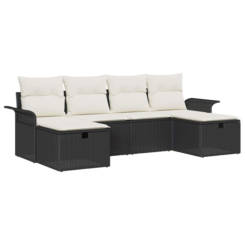 vidaXL Gartensofa-set mit Kissen 6 pcs Schwarz und Creme Poly-Rattan