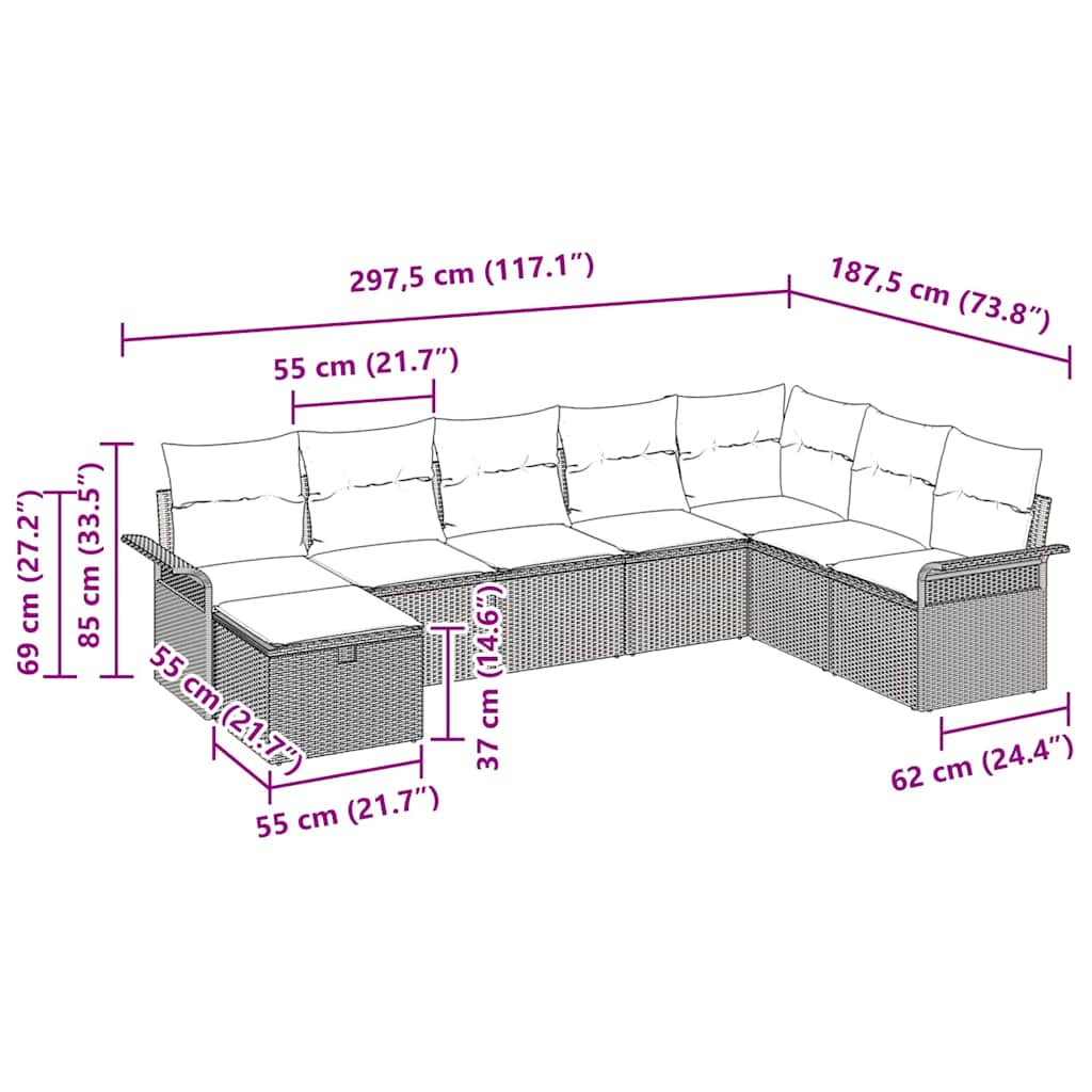 vidaXL Gartensofa-set mit Kissen 8 pcs Schwarz und Creme Poly-Rattan