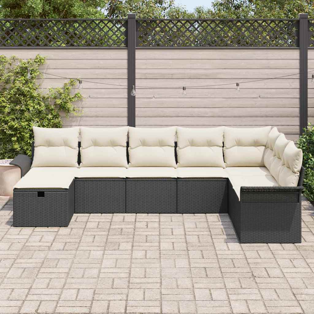 vidaXL Gartensofa-set mit Kissen 8 pcs Schwarz und Creme Poly-Rattan