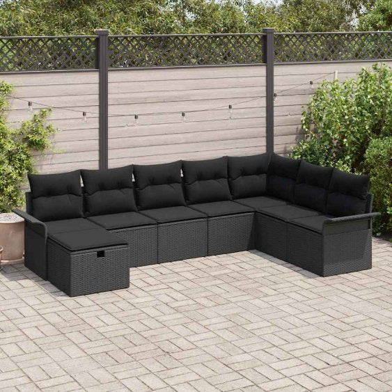 vidaXL Gartensofa-set mit Kissen 8 pcs Schwarz und Creme Poly-Rattan