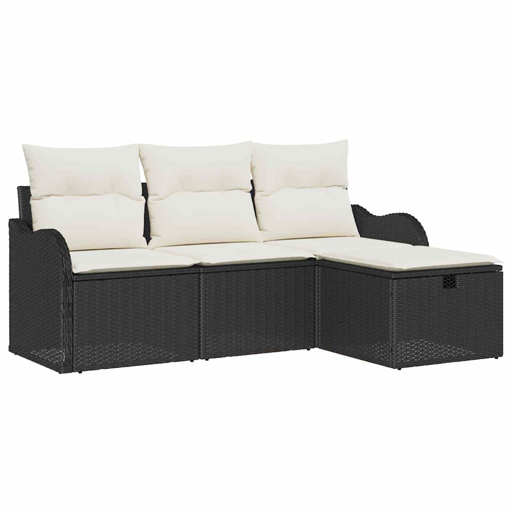 vidaXL Gartensofa-set mit Kissen 4 pcs Schwarz und Creme Poly-Rattan