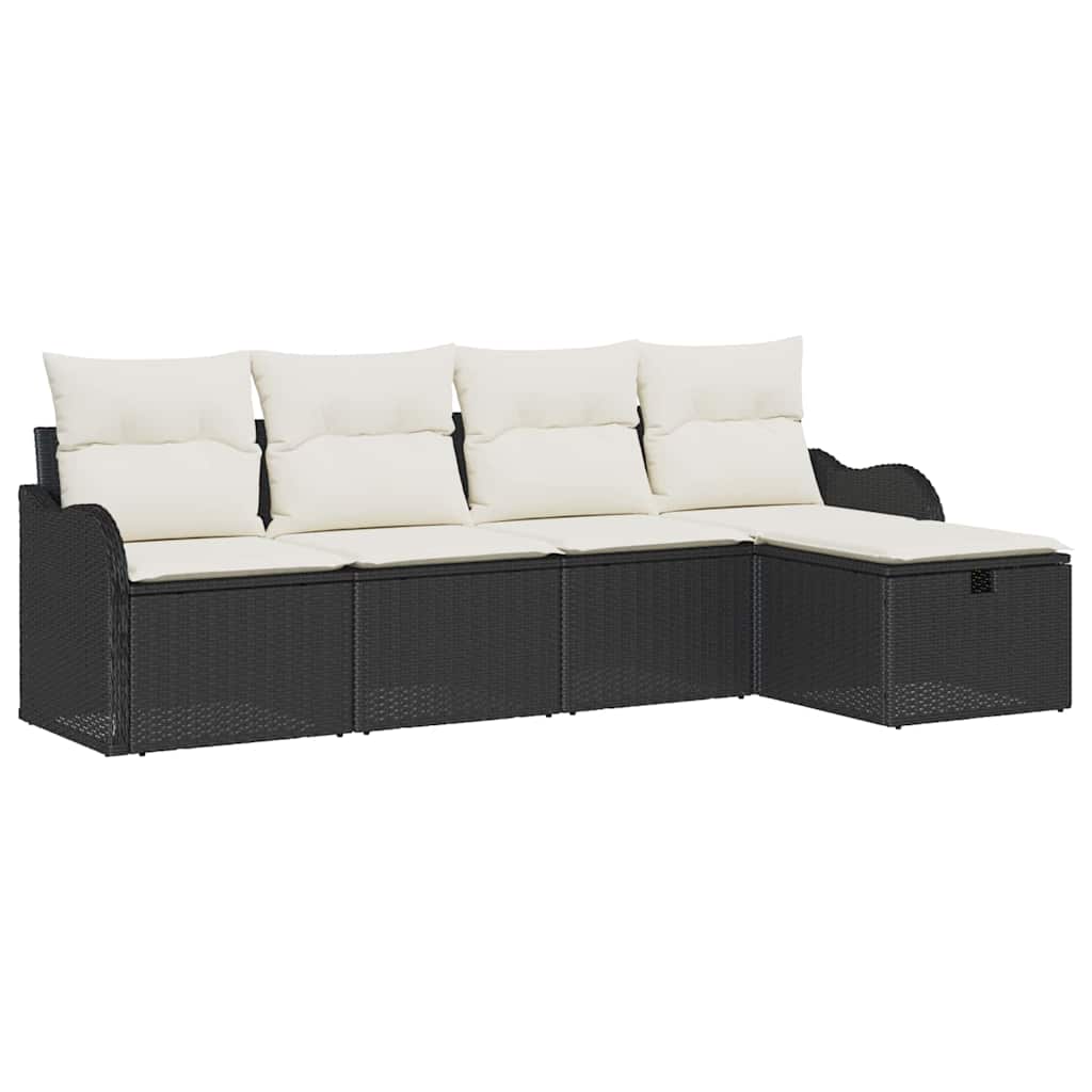 vidaXL Garten-Sofa-Set mit Kissen 5 pcs Schwarz und Creme Poly Rattan