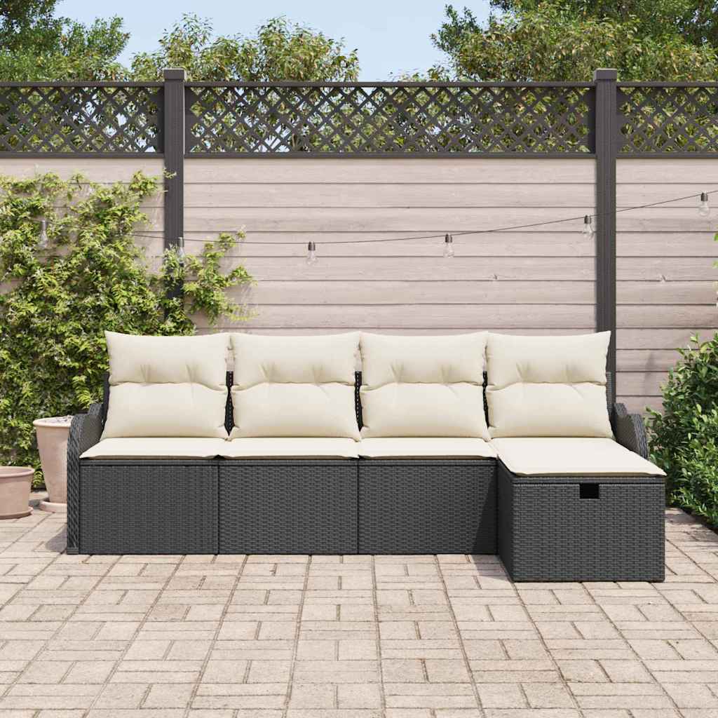 vidaXL Garten-Sofa-Set mit Kissen 5 pcs Schwarz und Creme Poly Rattan