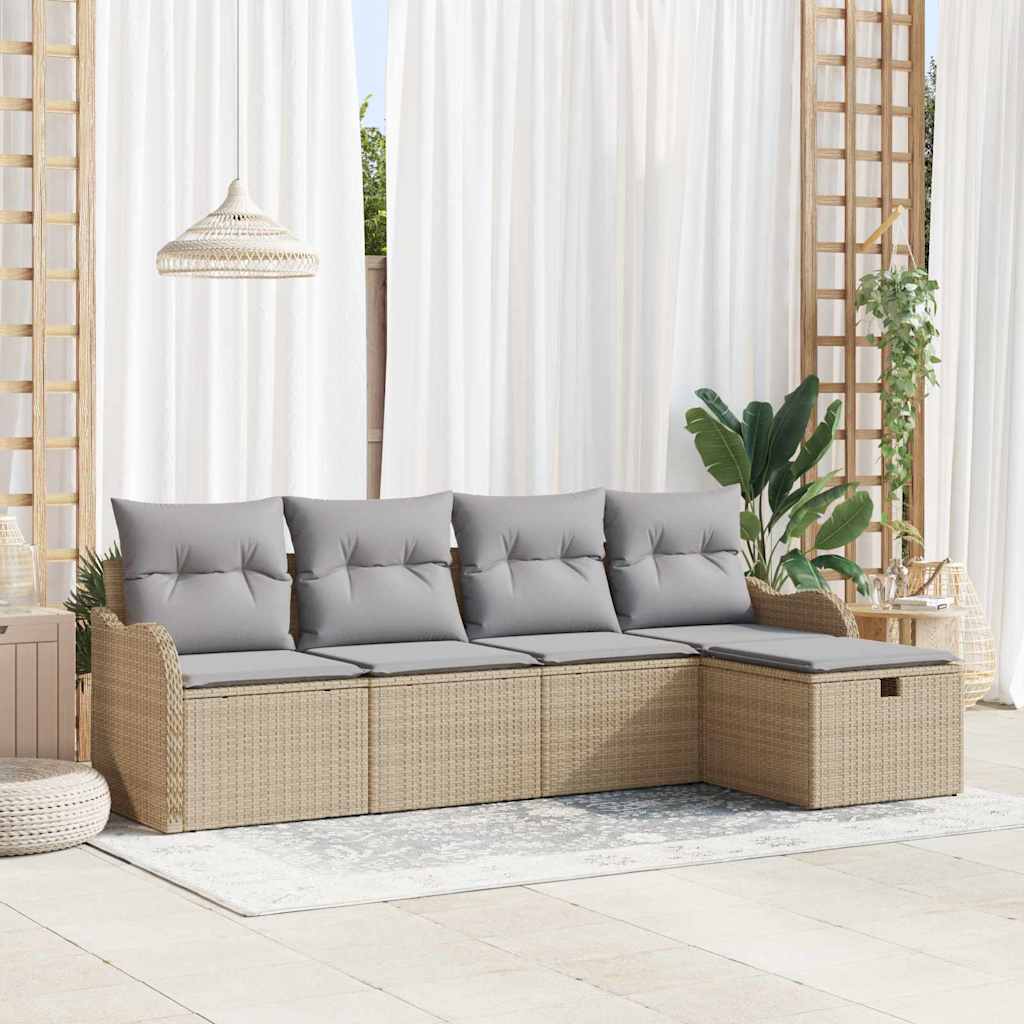 vidaXL Garten-Sofa-Set mit Kissen 5 pcs Schwarz und Creme Poly Rattan