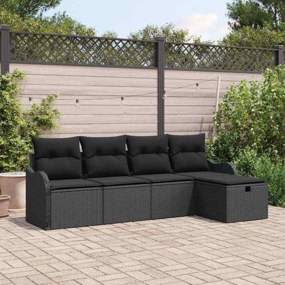 vidaXL Garten-Sofa-Set mit Kissen 5 pcs Schwarz und Creme Poly Rattan