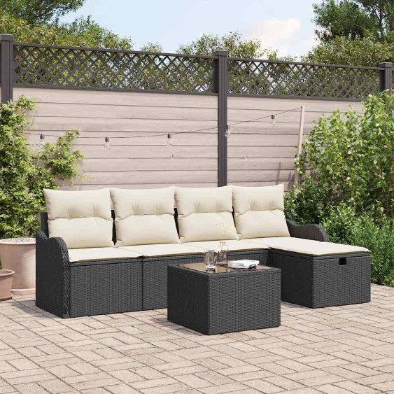 vidaXL Garten-Sofa-Set mit Kissen 5 pcs Schwarz und Creme Poly Rattan