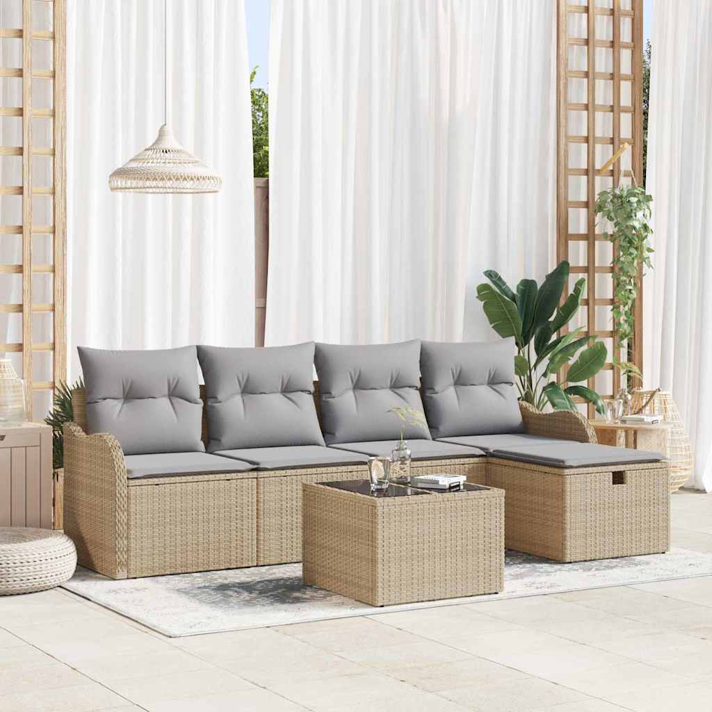 vidaXL Garten-Sofa-Set mit Kissen 5 pcs Schwarz und Creme Poly Rattan