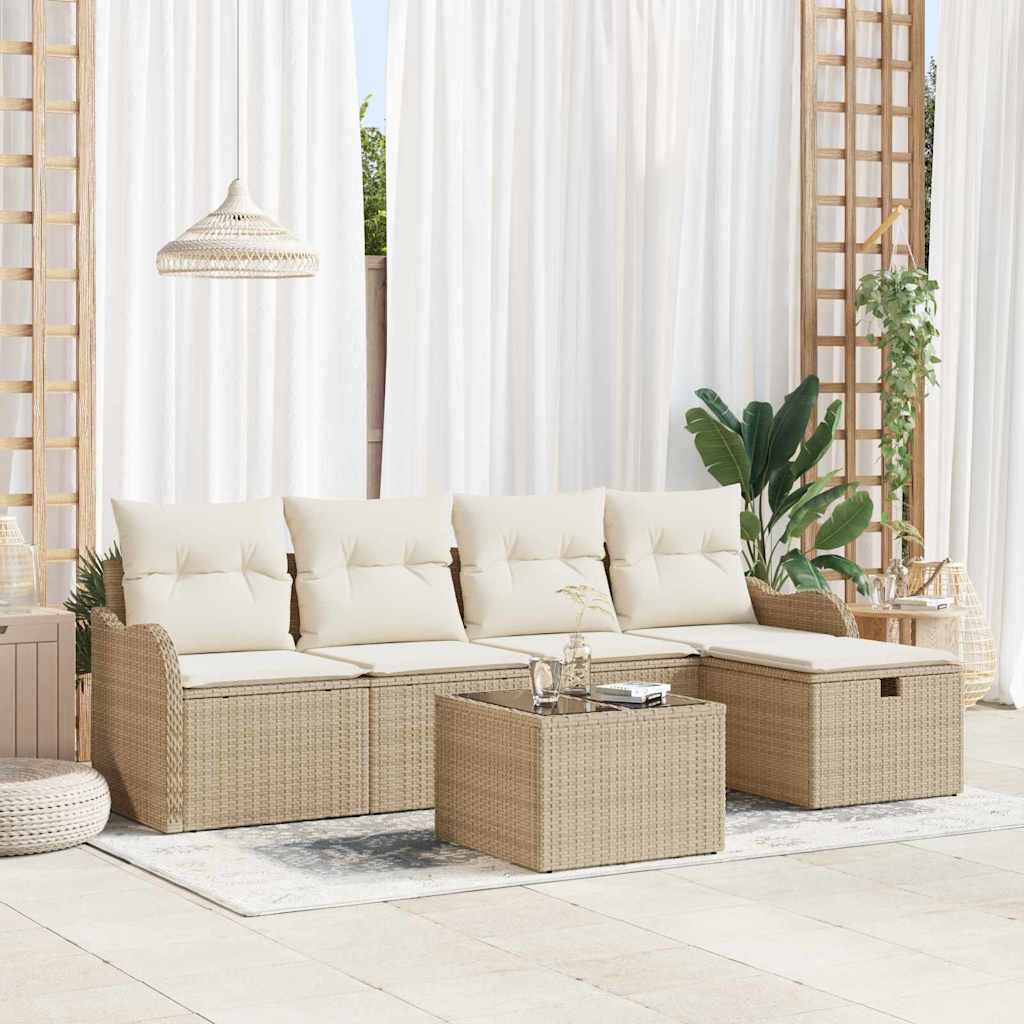 vidaXL Garten-Sofa-Set mit Kissen 5 pcs Schwarz und Creme Poly Rattan