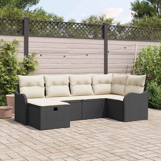 vidaXL Garten-Sofa-Set mit Kissen 6 pcs Schwarz und Creme Poly Rattan