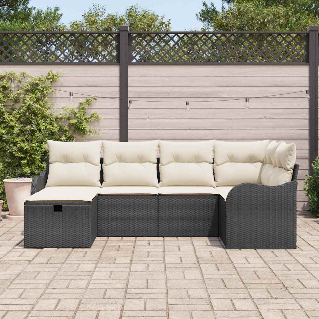 vidaXL Garten-Sofa-Set mit Kissen 6 pcs Schwarz und Creme Poly Rattan