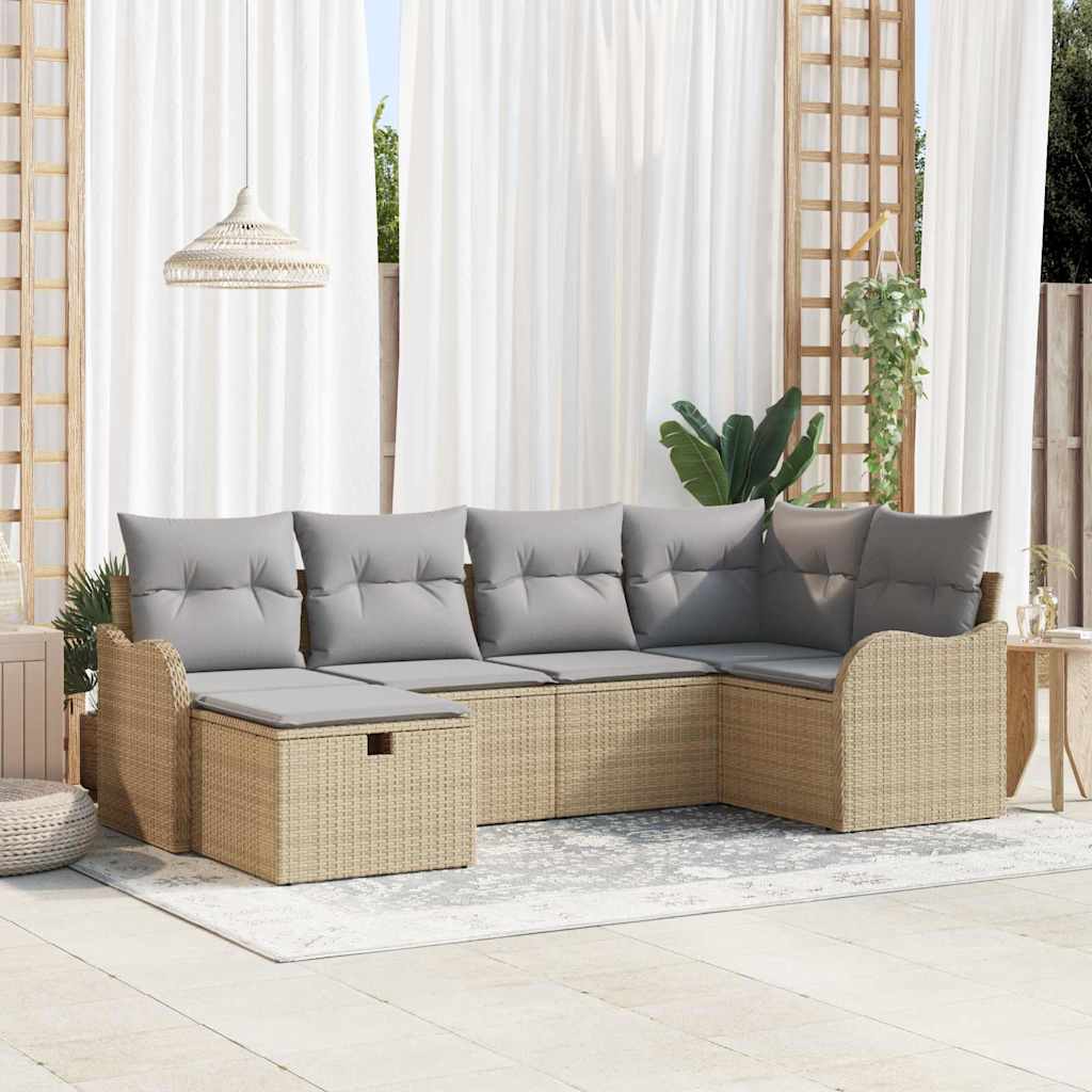 vidaXL Garten-Sofa-Set mit Kissen 6 pcs Schwarz und Creme Poly Rattan