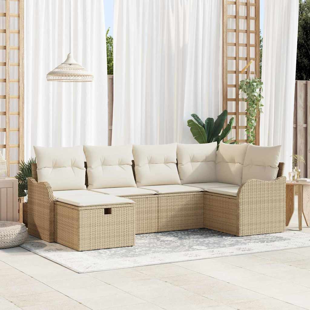 vidaXL Garten-Sofa-Set mit Kissen 6 pcs Schwarz und Creme Poly Rattan