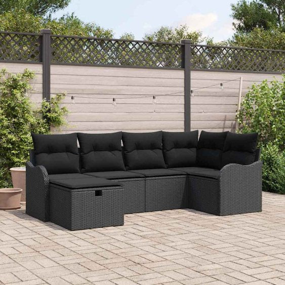vidaXL Garten-Sofa-Set mit Kissen 6 pcs Schwarz und Creme Poly Rattan