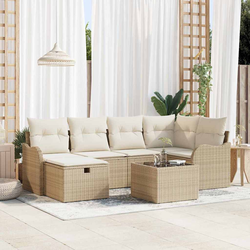 vidaXL Garten-Sofa-Set mit Kissen 6 pcs Schwarz und Creme Poly Rattan