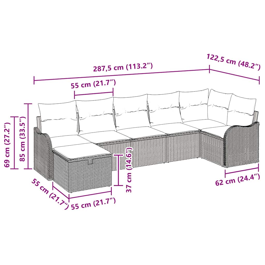 Sofa Set mit Kissen mit Speicher Schwarz und Creme Poly-Rattan