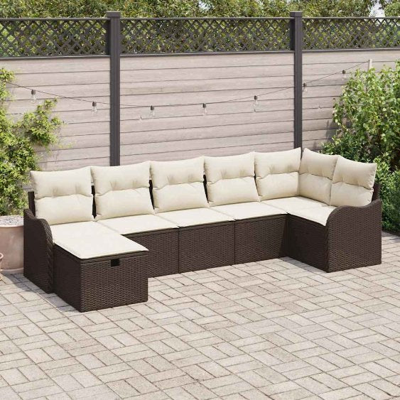 Sofa Set mit Kissen mit Speicher Schwarz und Creme Poly-Rattan