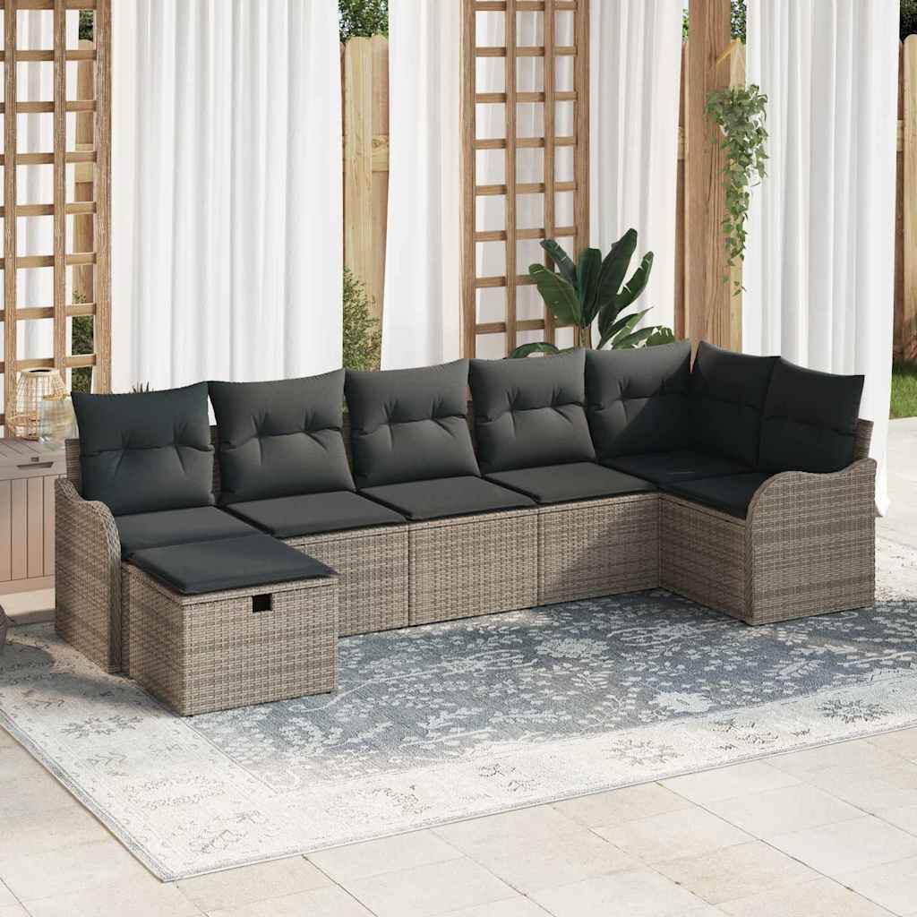 Sofa Set mit Kissen mit Speicher Schwarz und Creme Poly-Rattan