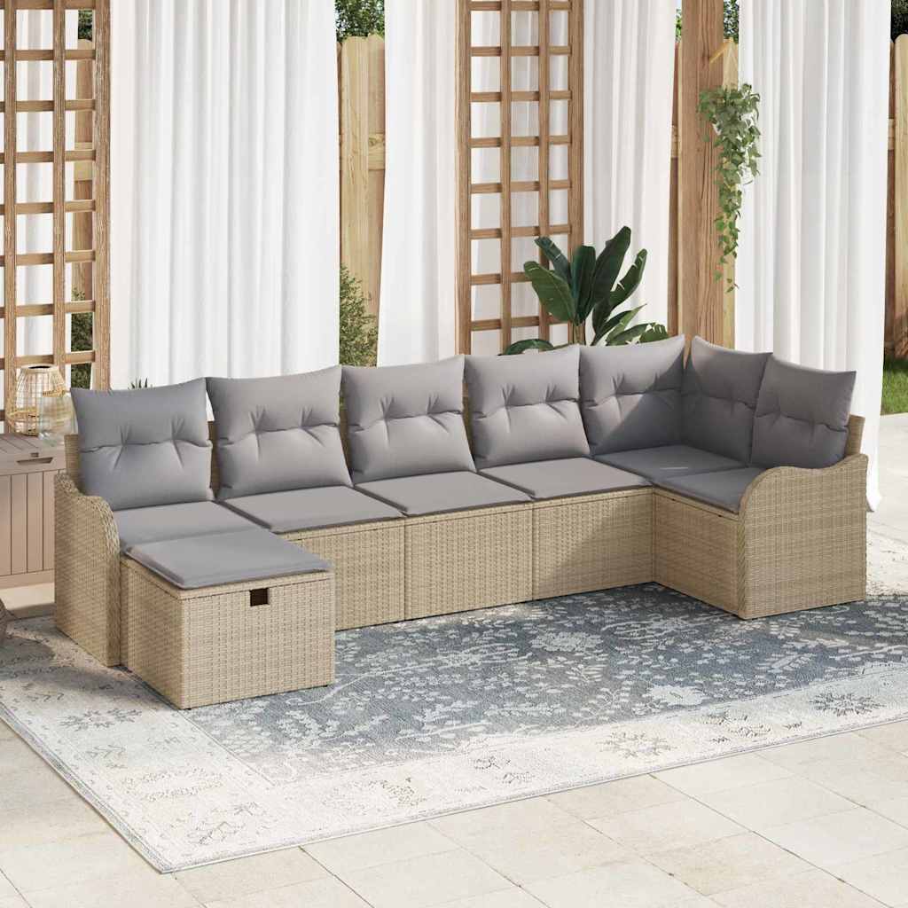 Sofa Set mit Kissen mit Speicher Schwarz und Creme Poly-Rattan
