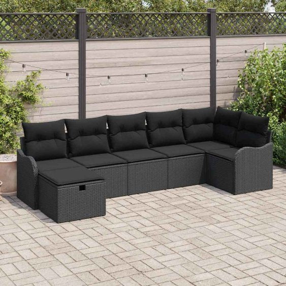 Sofa Set mit Kissen mit Speicher Schwarz und Creme Poly-Rattan