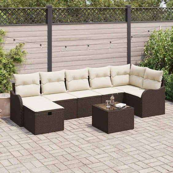Sofa Set mit Kissen mit Speicher Schwarz und Creme Poly-Rattan