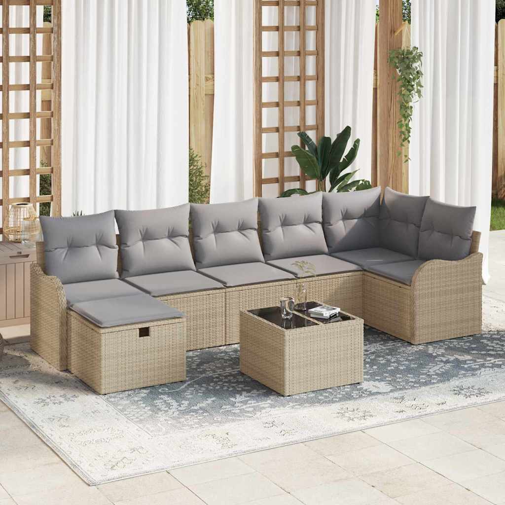 Sofa Set mit Kissen mit Speicher Schwarz und Creme Poly-Rattan