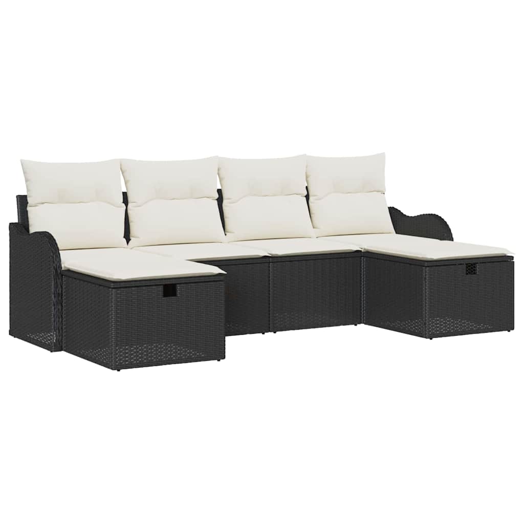 vidaXL Sofa Set mit Kissen 6 pcs Schwarz und Creme Poly-Rattan