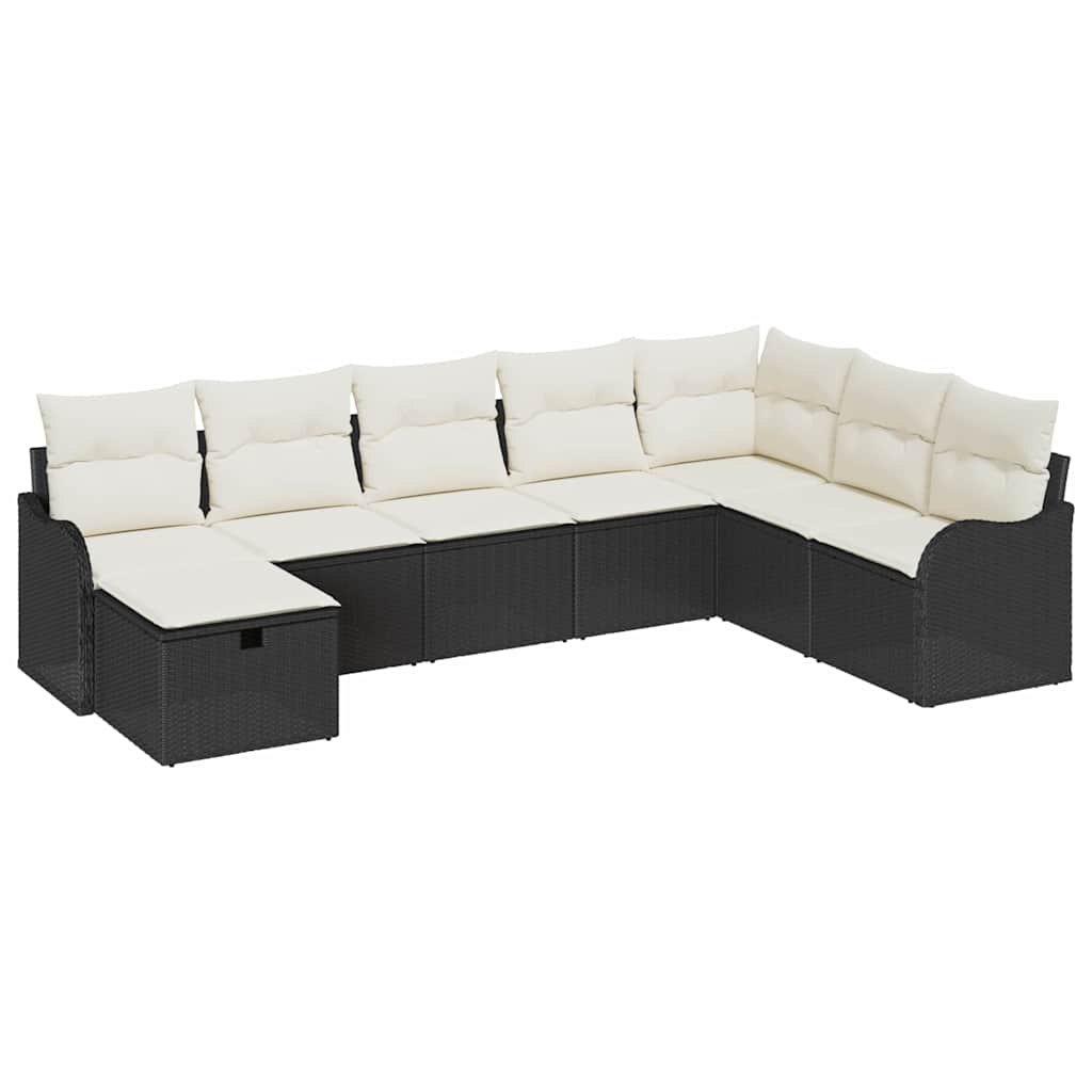 vidaXL Sofa Set mit Kissen 8 pcs Schwarz und Creme Poly-Rattan