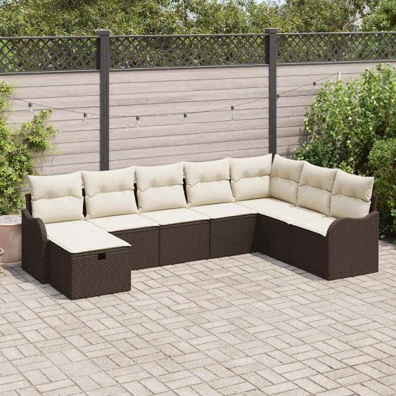 Sofa Set mit Kissen 8 pcs Schwarz und Creme Poly-Rattan