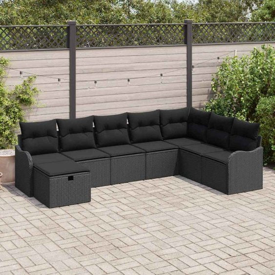 Sofa Set mit Kissen 8 pcs Schwarz und Creme Poly-Rattan