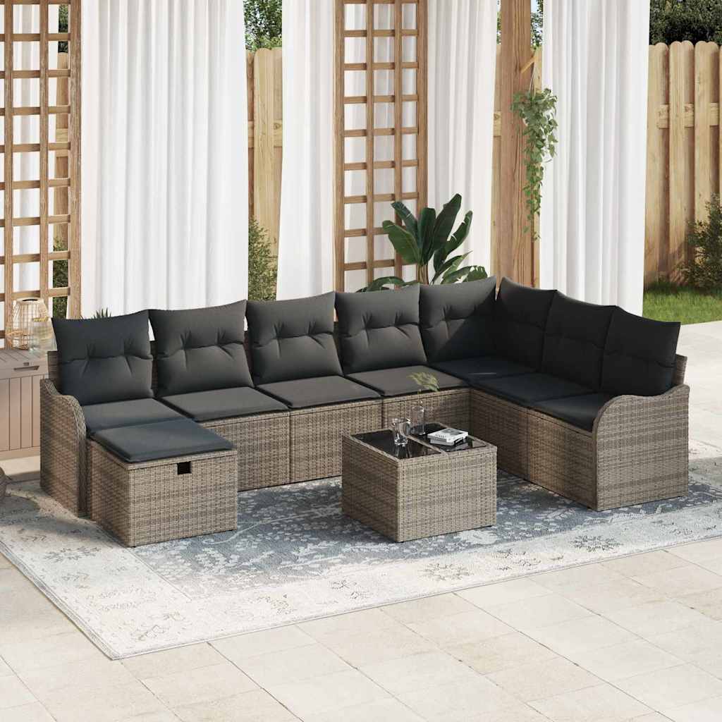 Sofa Set mit Kissen 8 pcs Schwarz und Creme Poly-Rattan
