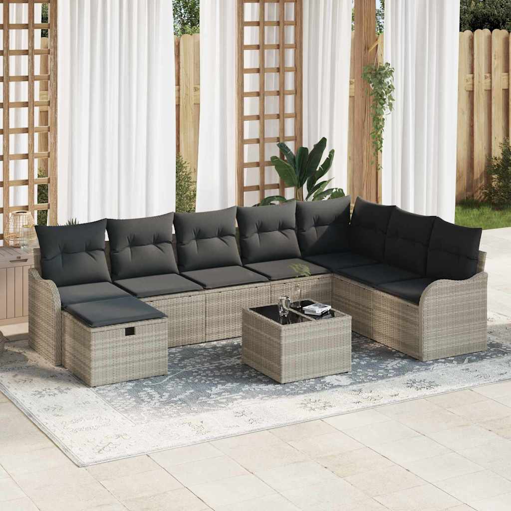 Sofa Set mit Kissen 8 pcs Schwarz und Creme Poly-Rattan