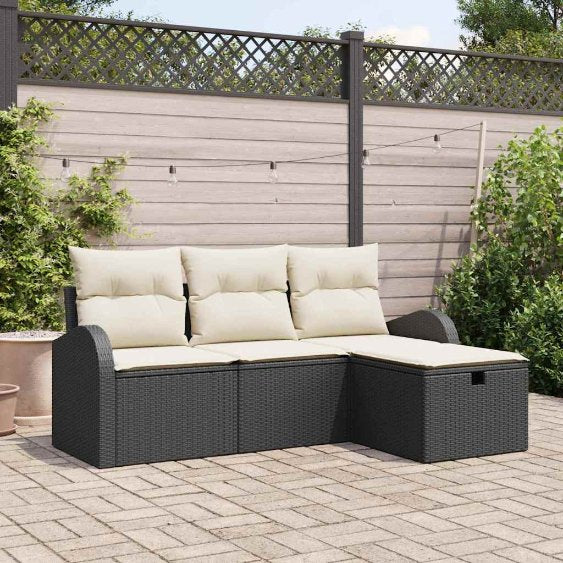 vidaXL Sofa Set mit Kissen 4 pcs Schwarz und Creme Poly-Rattan