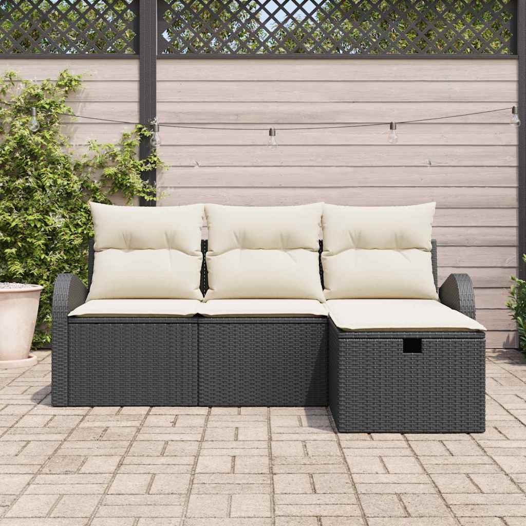 vidaXL Sofa Set mit Kissen 4 pcs Schwarz und Creme Poly-Rattan