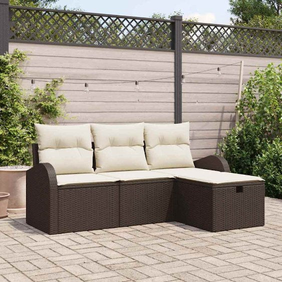 vidaXL Sofa Set mit Kissen 4 pcs Schwarz und Creme Poly-Rattan